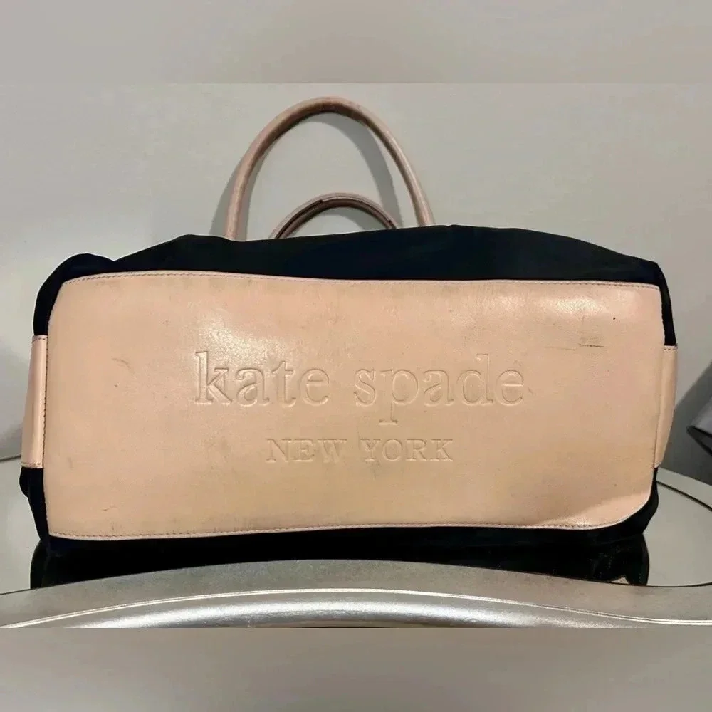 Gently Used KATE SPADE Black Nylon Shoulder Bag W/Tan Leather Handles